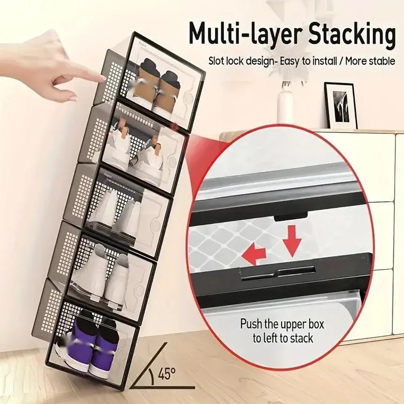 Transparent Stackable Shoe Storage Boxes – Set of 6 or 12