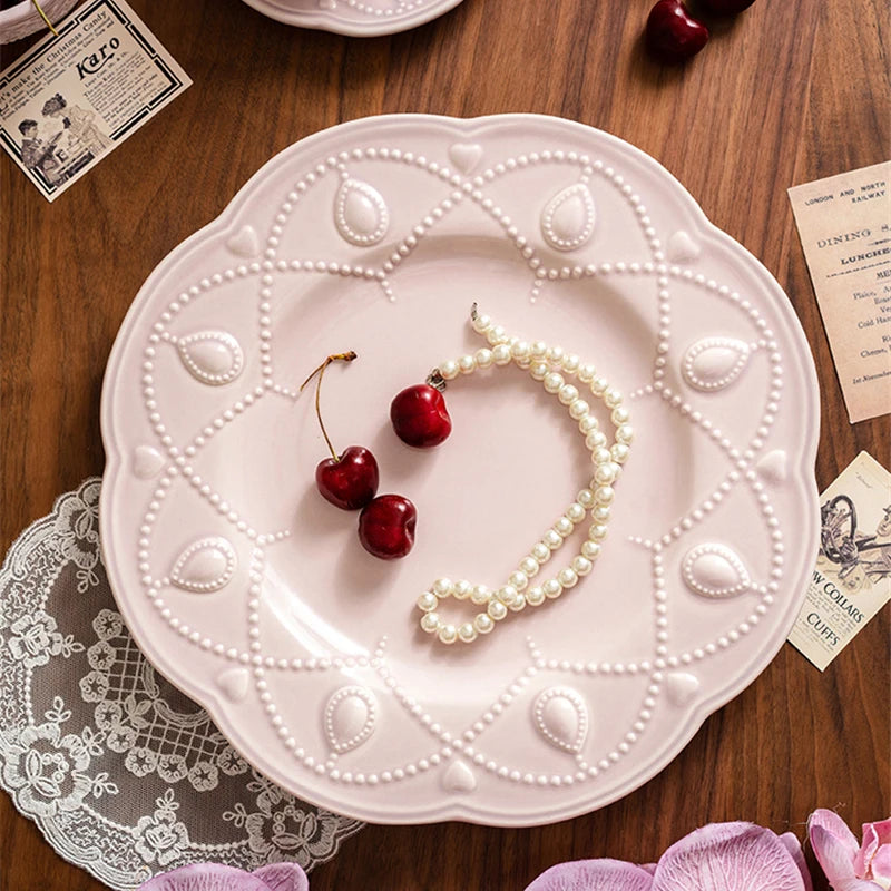 Pink Retro Embossed Ceramic Tableware Set