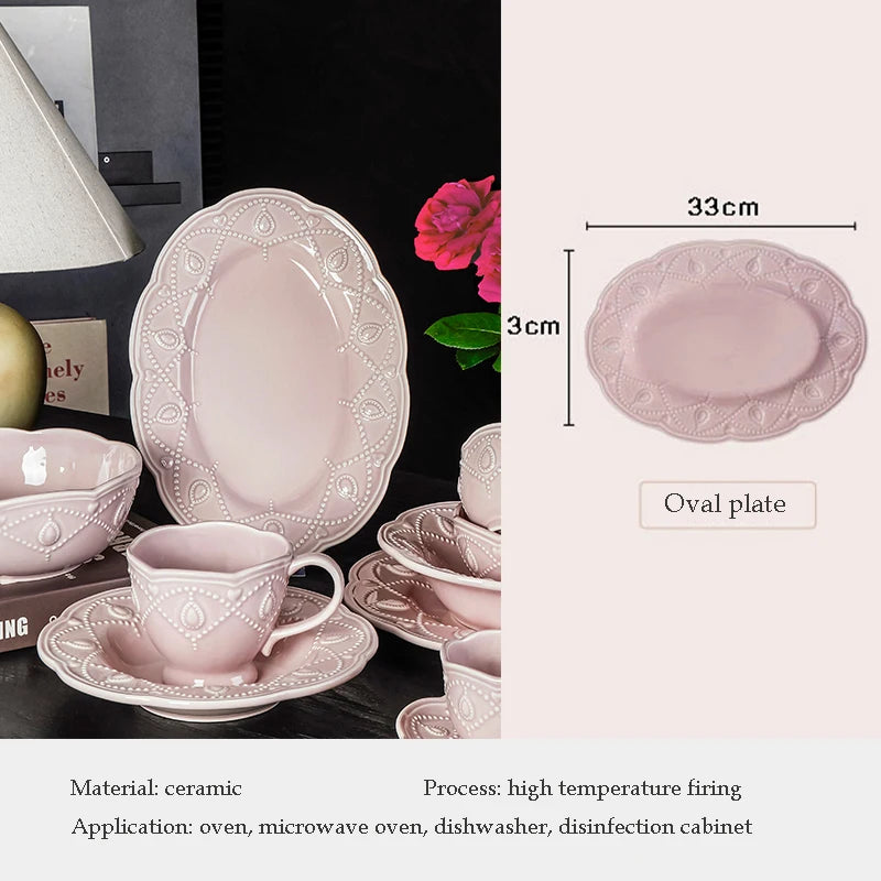 Pink Retro Embossed Ceramic Tableware Set