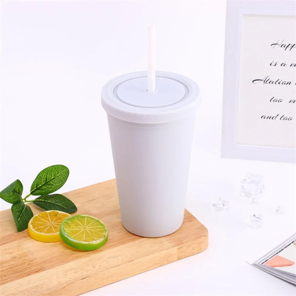 Double-Layer Frosted Straw Coffee Cup