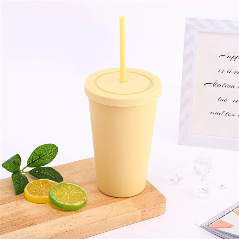 Double-Layer Frosted Straw Coffee Cup