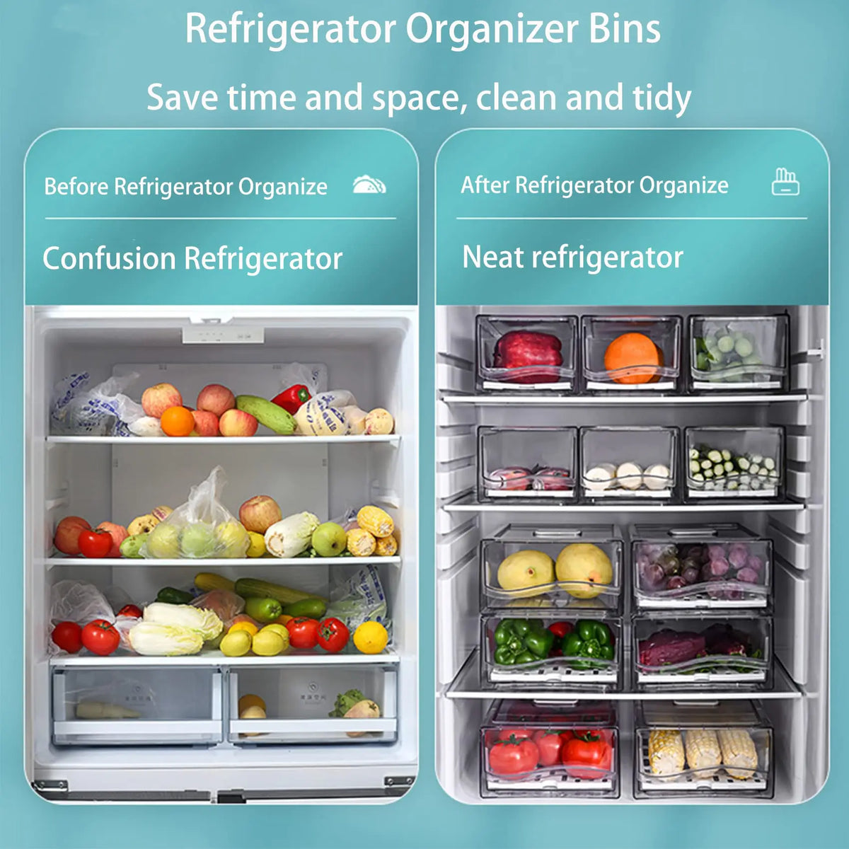 Stackable Fridge Organizer Bins with Drain Board