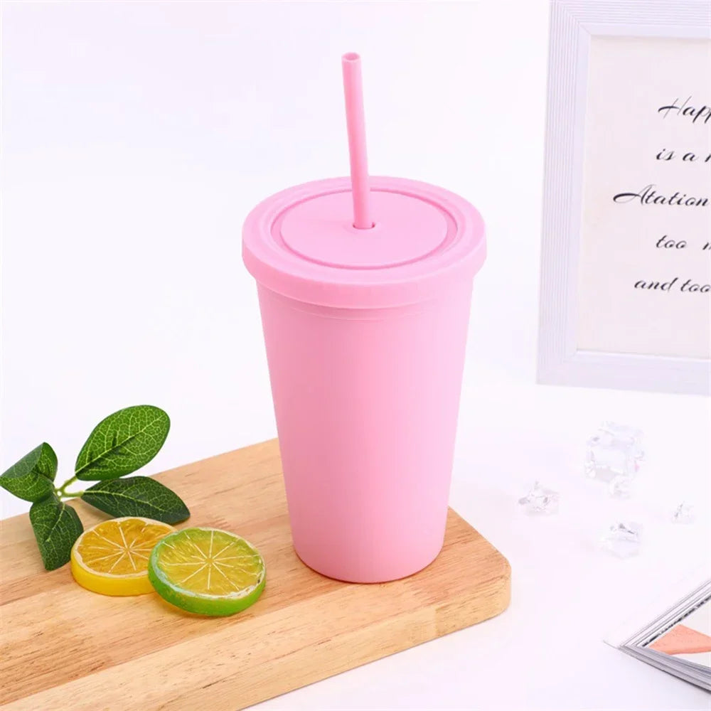 Double-Layer Frosted Straw Coffee Cup