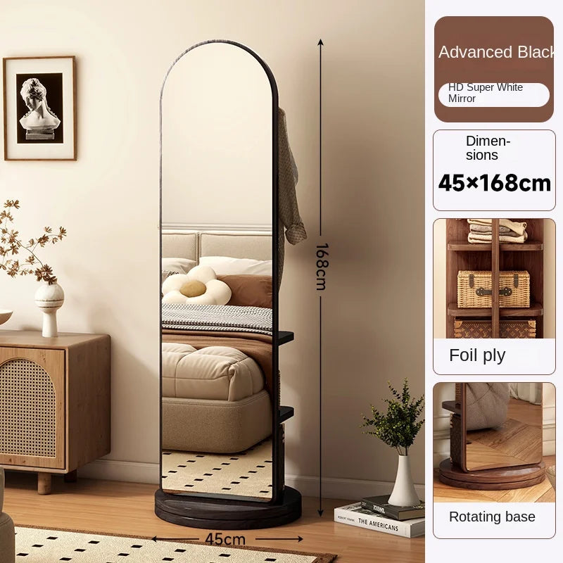 Rotating Full-Length Floor Mirror with Coat Hooks