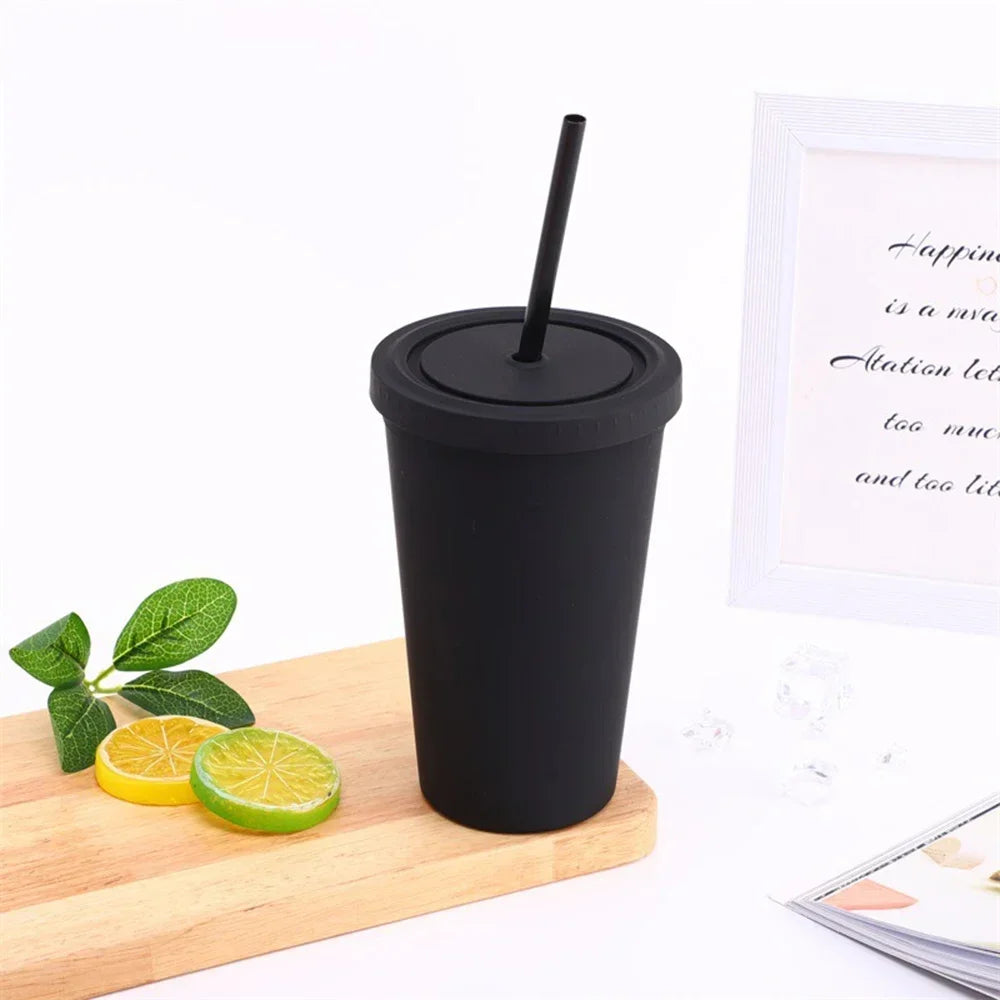Double-Layer Frosted Straw Coffee Cup